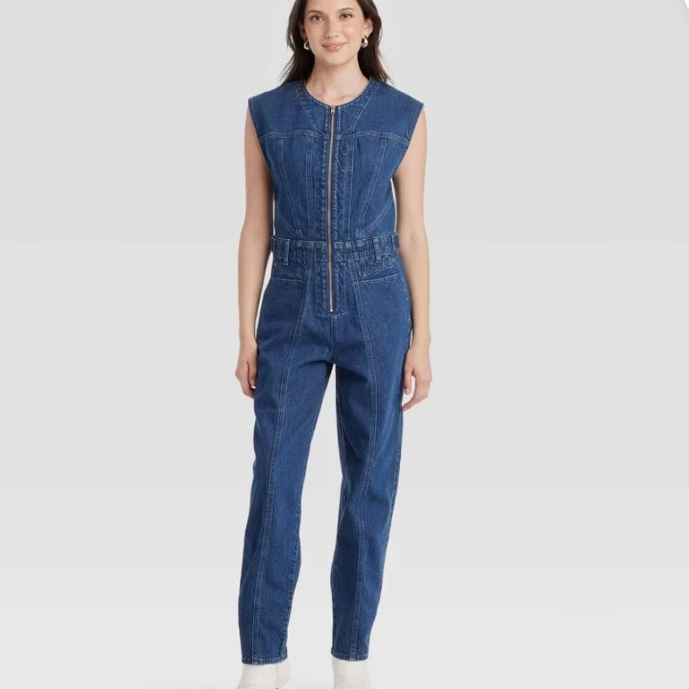 Women's Tailored Denim Jumpsuit - Universal Thread Dark Wash